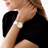 Γυναικείο ρολόι Michael Kors Slim Runway MK7466 με άσπρο δερμάτινο λουράκι και άσπρο καντράν 38mm.