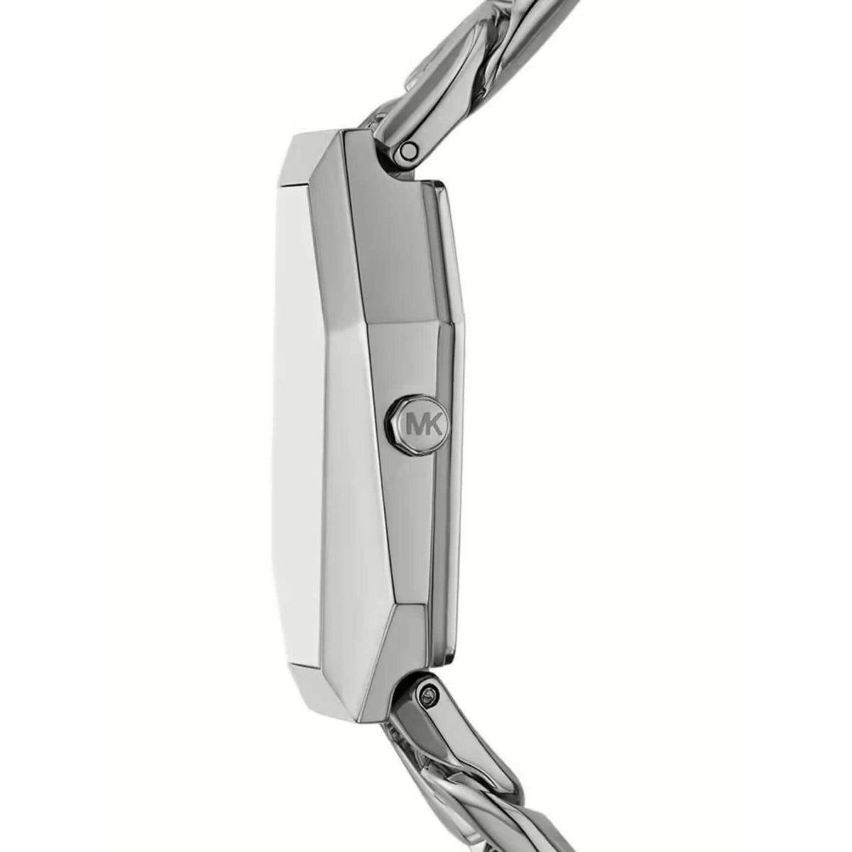 Πλάγια όψη από το γυναικείο ρολόι Michael Kors Suri MK4879 με ασημί ατσάλινο μπρασελέ.