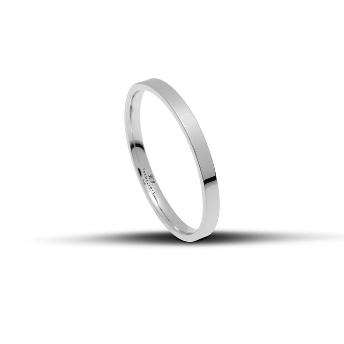 Μοντέρνες βέρες γάμου λευκόχρυσες, πλακέ, λουστράτες με γυαλιστερό φινίρισμα και κοφτό τελείωμα. Πλάτους 2.2mm.