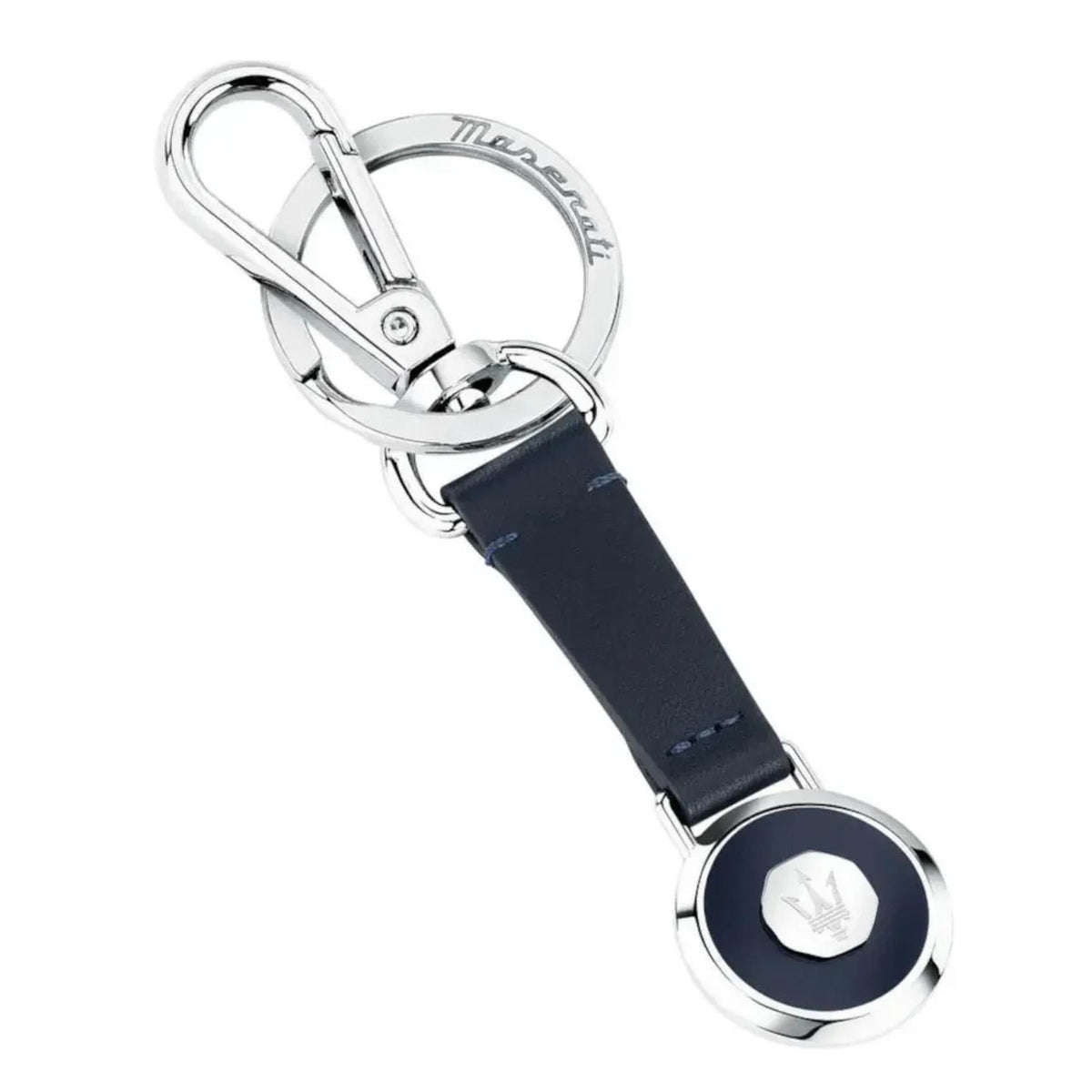 Μπλε μπρελόκ κλειδιών Maserati KMU5240102 με δερμάτινο λουράκι και τρίαινα από ατσάλι