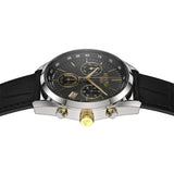 Roamer Pro Chrono Alexander the Great 993819-47-85-21 με μαύρο δερμάτινο λουράκι, κάσα από ανοξείδωτο ατσάλι και χρυσή κορώνα.