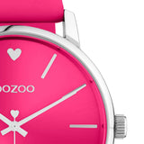 Ρολόι Oozoo C10989 με ροζ δερμάτινο λουράκι ,ροζ καντράν, στρογγυλό στεφάνι διαμέτρου 40mm και μηχανισμό μπαταρίας quartz.