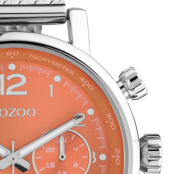 Ρολόι Oozoo C10903 Χρονογράφος Με Ασημί Μπρασελέ & Πορτοκαλί Καντράν