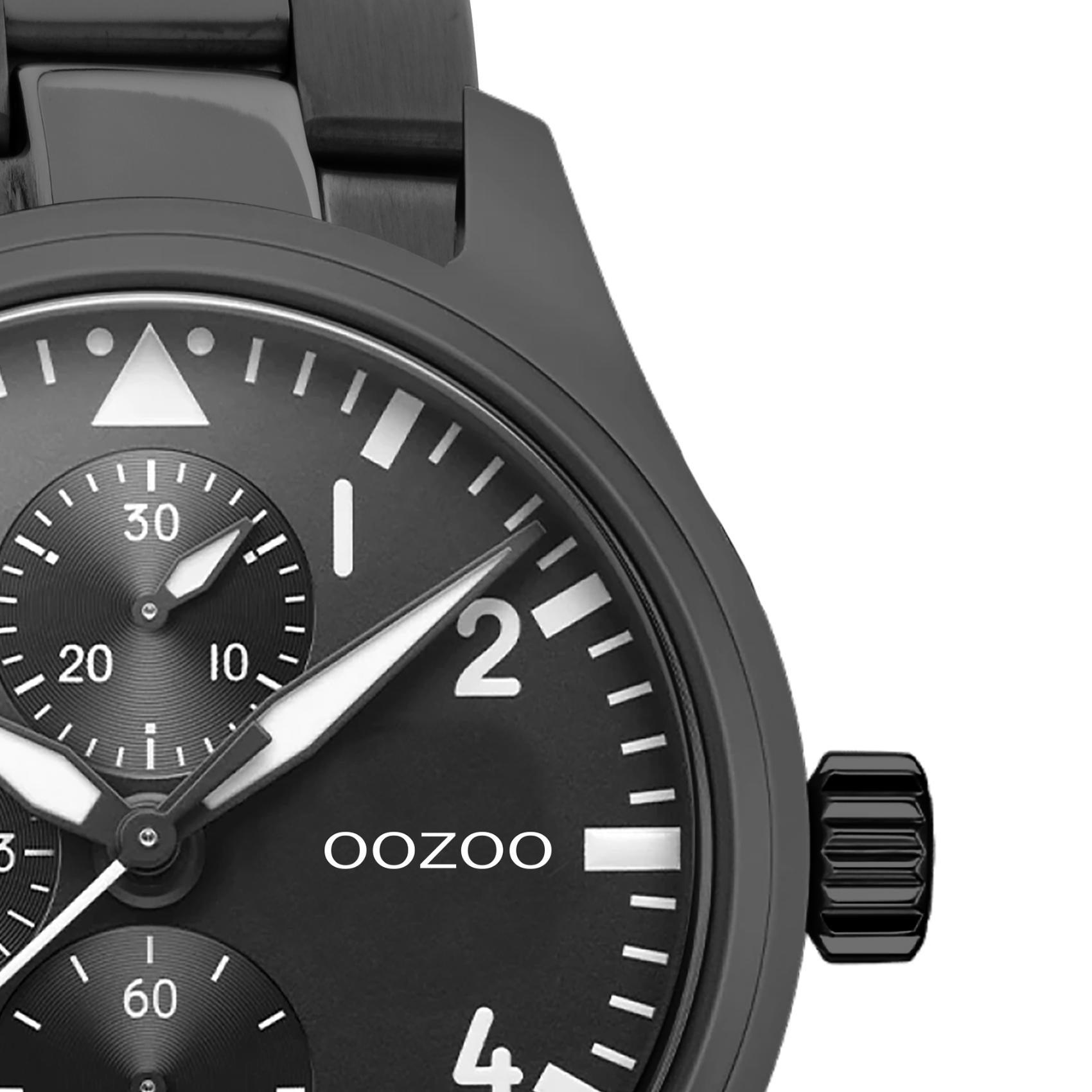 Ρολόι Oozoo C10957 με μαύρο ατσάλινο μπρασελέ ,μαύρο καντράν διαμέτρου 42mm και μηχανισμό μπαταρίας quartz.