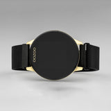 Smartwatch Oozoo Q00122 με μαύρο ατσάλινο μπρασελέ, χρυσή κάσα, οθόνη διάμετρου 43mm με λειτουργίες μέτρησης θερμιδών, βημάτων, καρδιακών παλμών και σύνδεση σε κινητό με bluetooth.