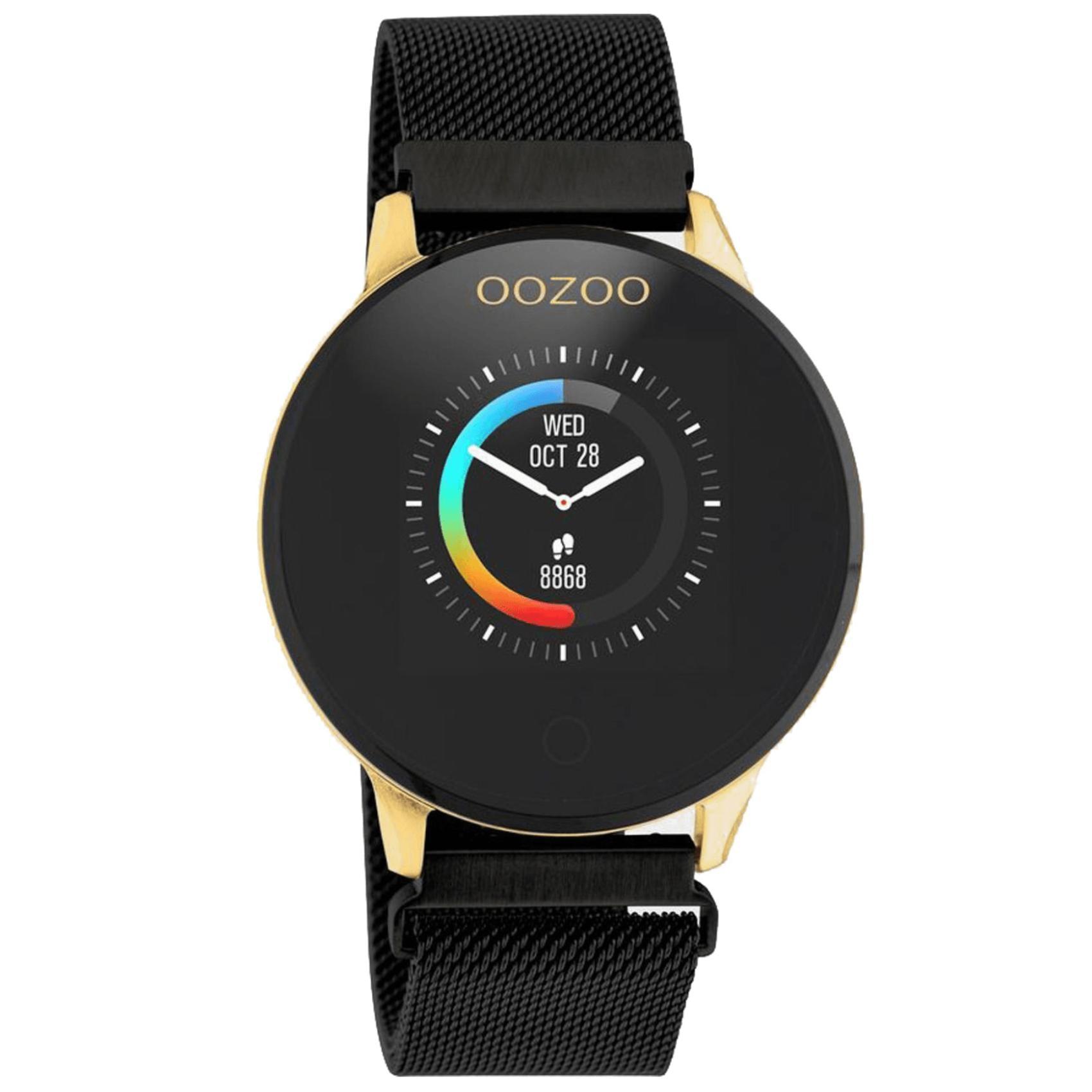 Smartwatch Oozoo Q00122 με μαύρο ατσάλινο μπρασελέ και χρυσή κάσα.