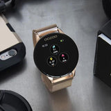 Smartwatch Oozoo Q00117 με ροζ χρυσό ατσάλινο μπρασελέ και ροζ χρυσή κάσα.