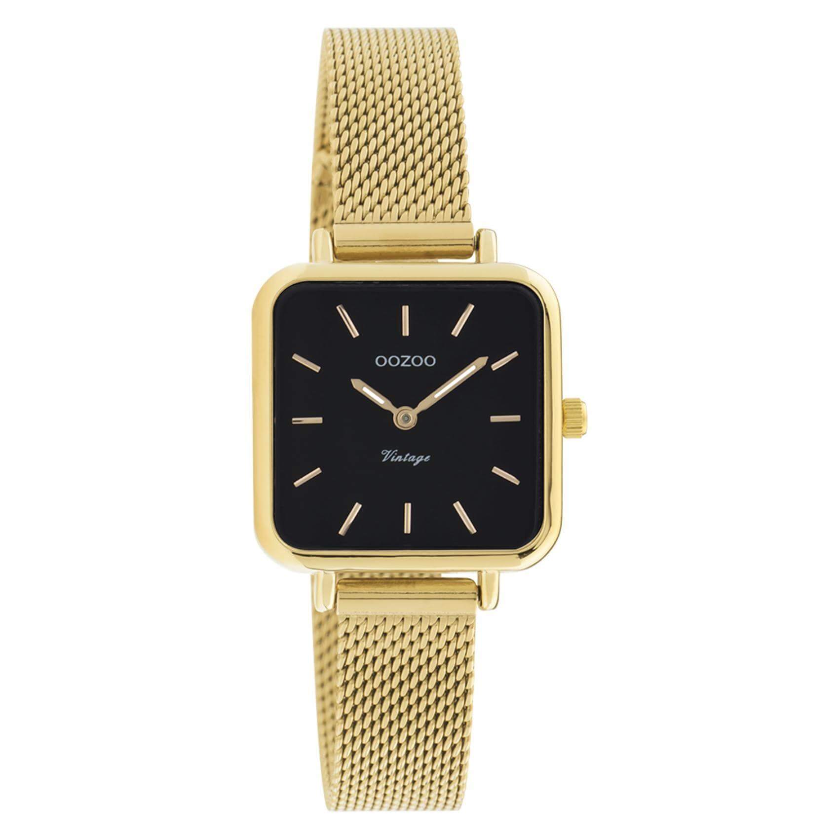 Τετράγωνο ρολόι Oozoo Vintage C20264 με χρυσό ατσάλινο μπρασελέ,μαύρο καντράν 26x26mm και μηχανισμό μπαταρίας quartz.