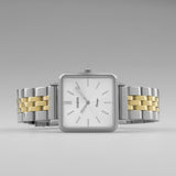 Τετράγωνο ρολόι Oozoo Vintage C9952 με δίχρωμο ασημί-χρυσό ατσάλινο μπρασελέ,άσπρο καντράν 29x29mm και μηχανισμό μπαταρίας quartz.