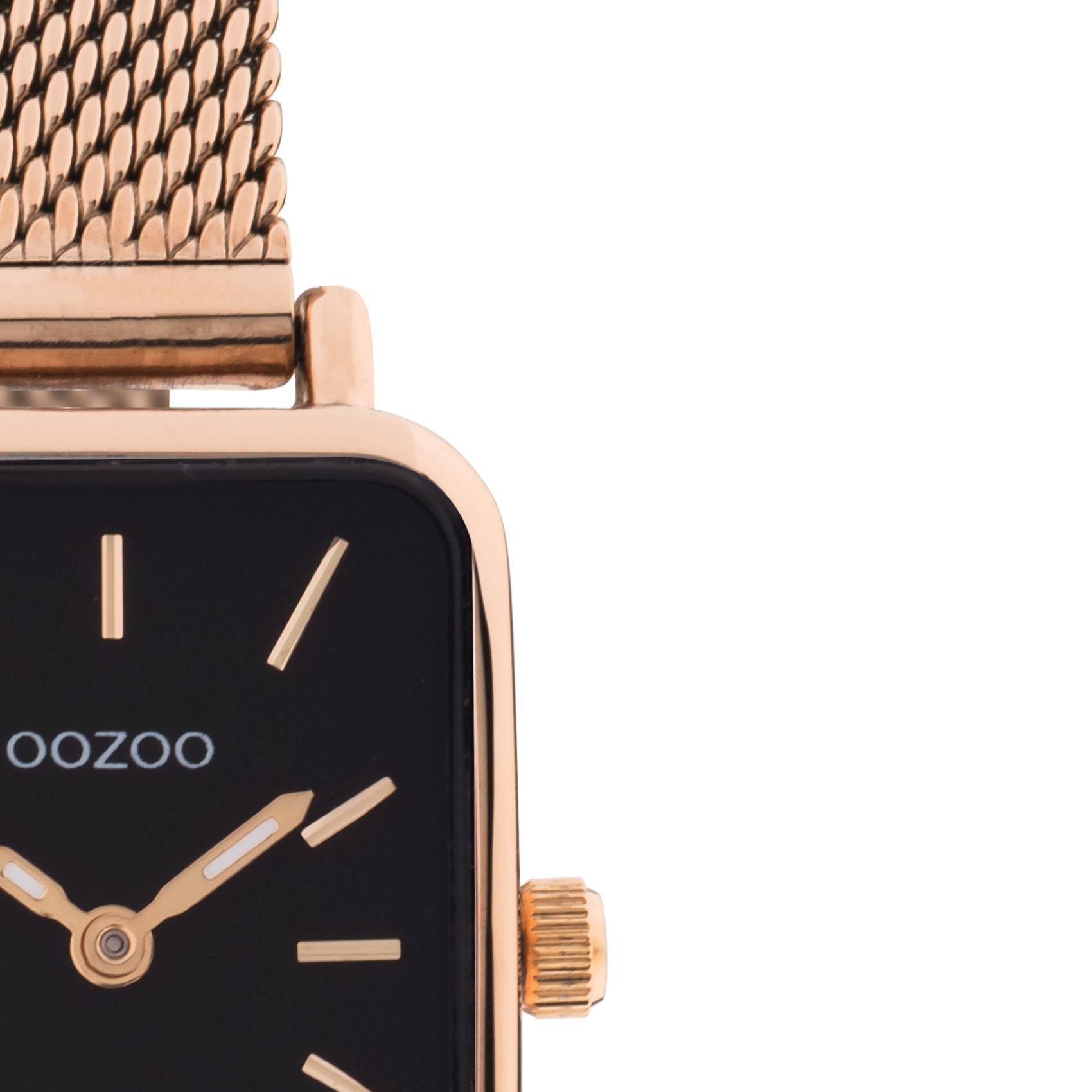Τετράγωνο ρολόι Oozoo Vintage C20270 με ροζ χρυσό ατσάλινο μπρασελέ,μαύρο καντράν διαστάσεων 21x26mm και μηχανισμό μπαταρίας quartz.