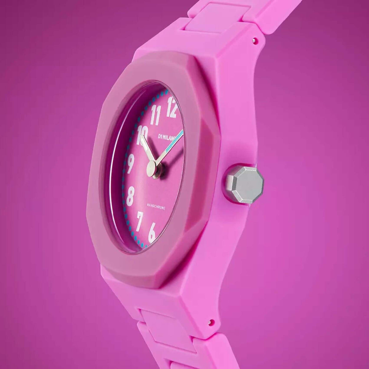 Παιδικό ρολόι D1 Milano Flamingo D1-NCBJ03 με ροζ μπρασελέ από ατσάλι και polycarbonate και ροζ καντράν 32mm σε οκτάγωνο σχήμα.