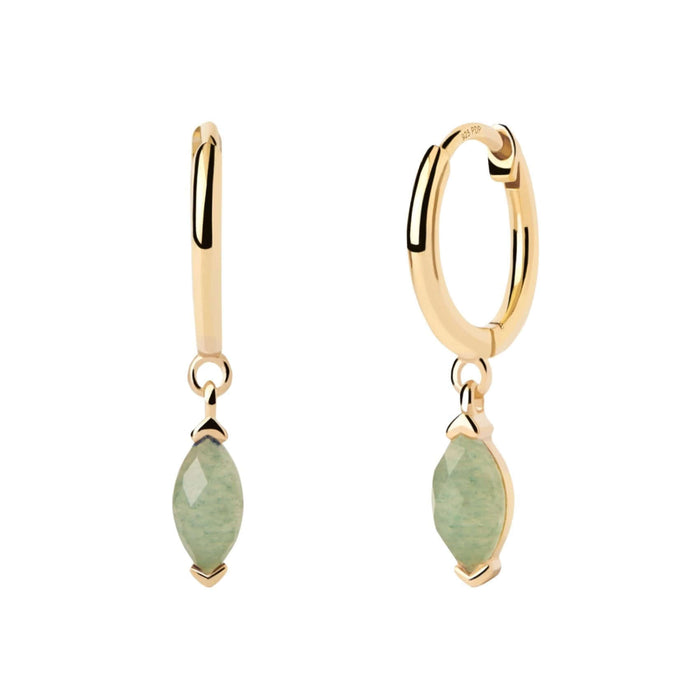 Σκουλαρίκια κρίκοι AR01-A07-U Vanilla Nomad Aventurine με κρεμαστό πράσινη πέτρα.