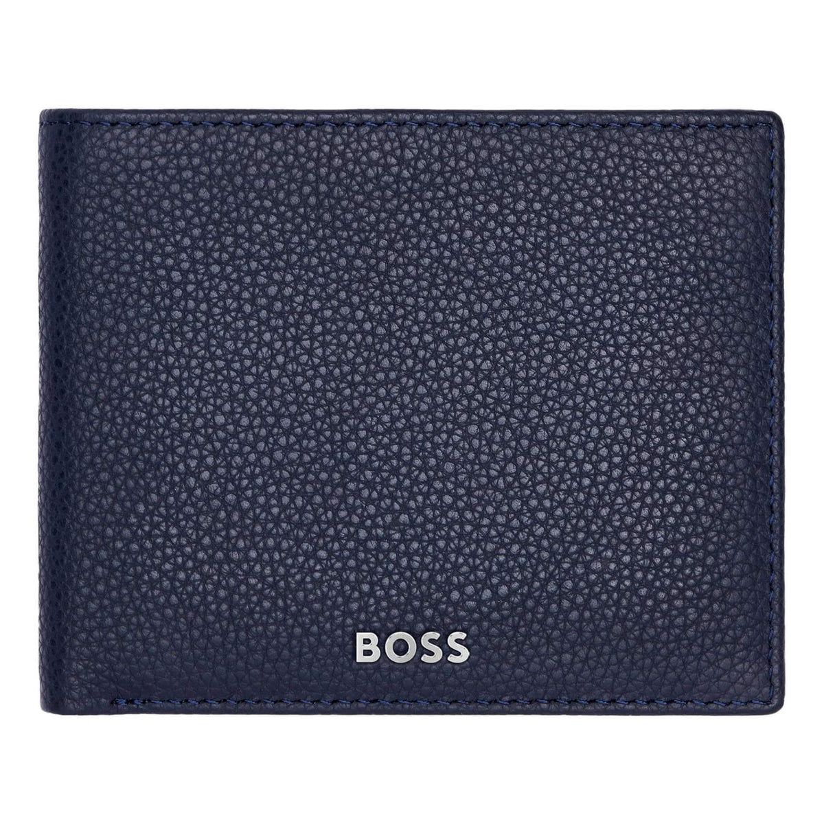Ανδρικό μπλε δερμάτινο πορτοφόλι Hugo Boss HLM416N Classic Grained, με κομψή υφή και premium σχεδιασμό