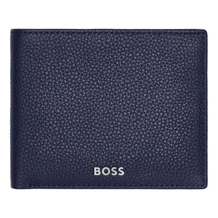 Ανδρικό μπλε δερμάτινο πορτοφόλι Hugo Boss HLM416N Classic Grained, με κομψή υφή και premium σχεδιασμό