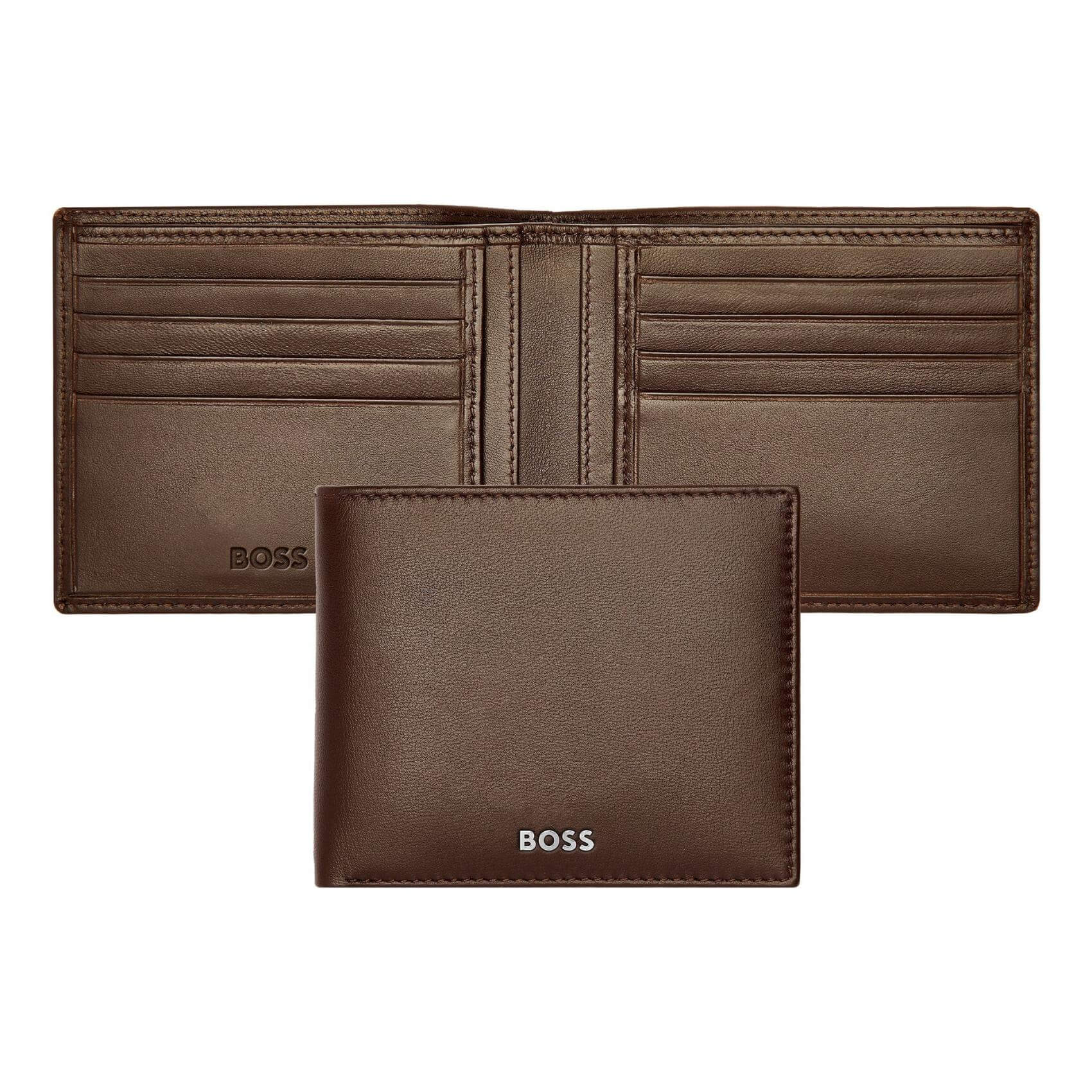 Πορτοφόλι Hugo Boss HLW403Y σε φωτογραφία που δείχνει ταυτόχρονα την εξωτερική υφή και τη λειτουργική εσωτερική διάταξη