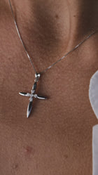 Λευκόχρυσος Σταυρός 18K Marquise με Διαμάντια στο Κέντρο | DCS031