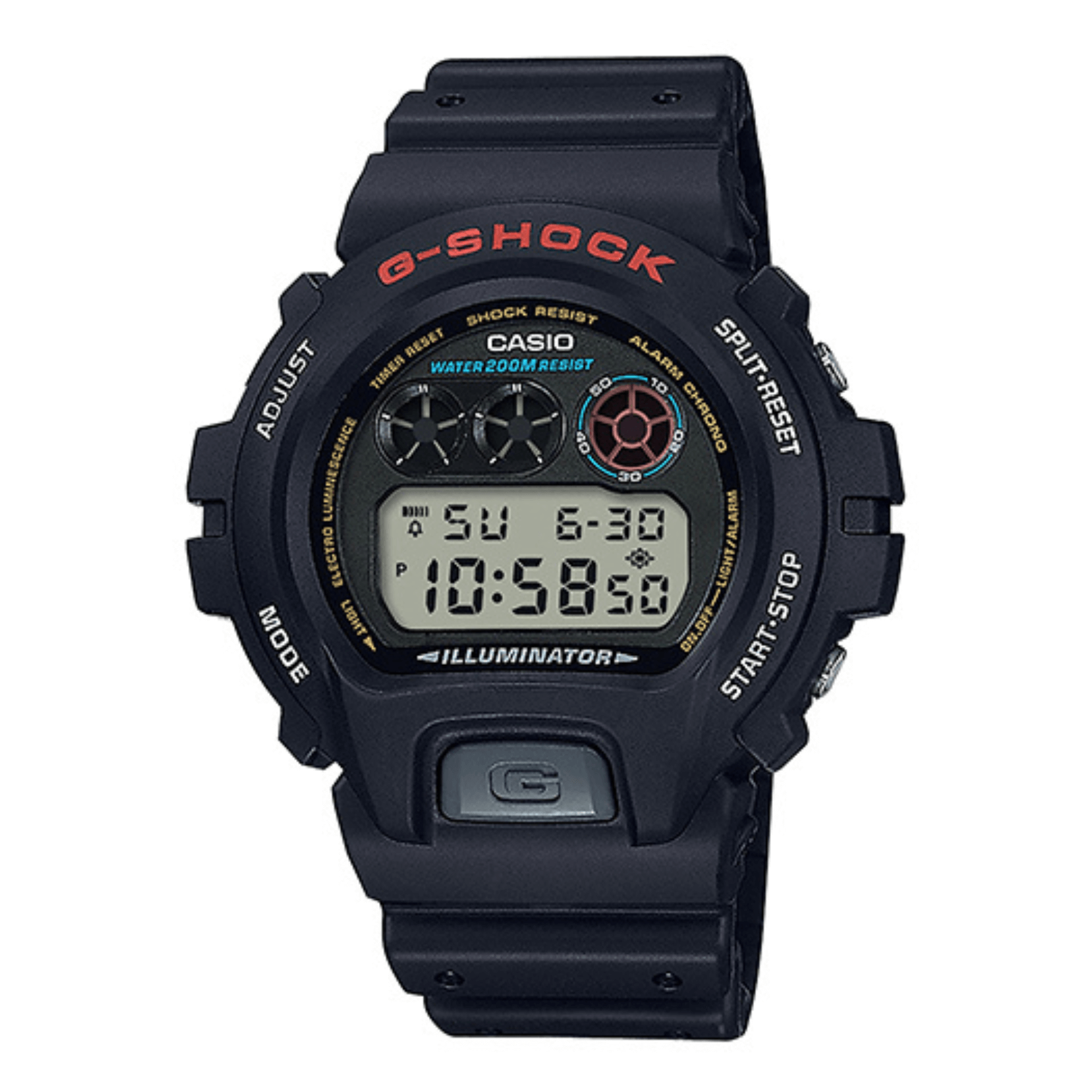 Ψηφιακό ρολόι Casio G-SHOCK DW-6900U-1ER με μαύρο καουτσούκ λουράκι και ψηφιακό καντράν  54,9mm.