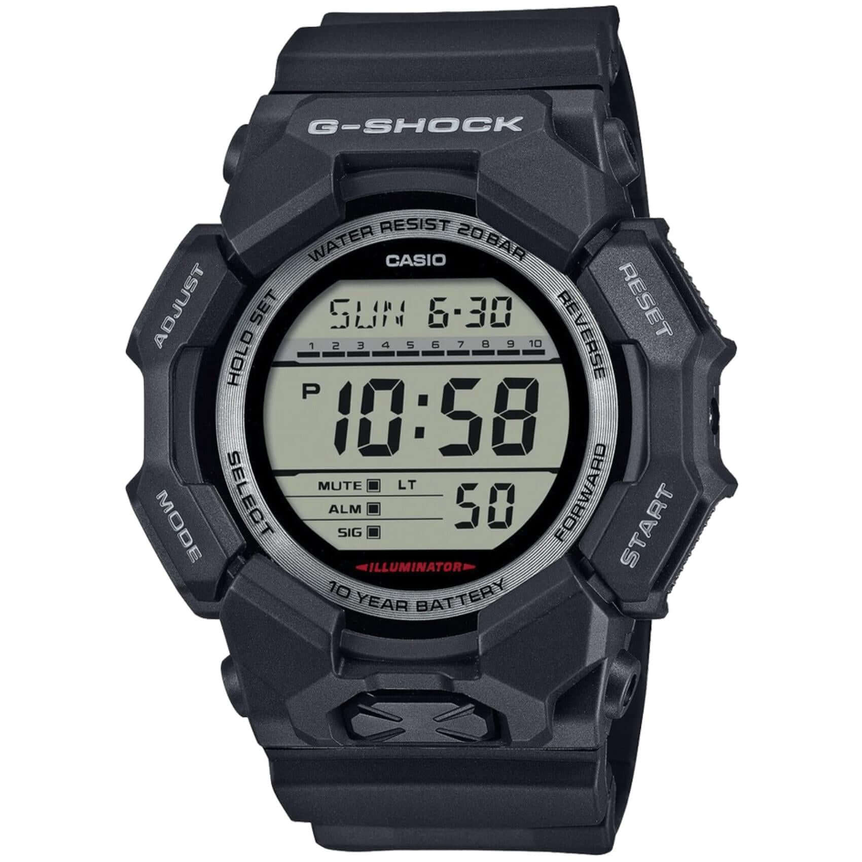 Ρολόι Casio G-SHOCK GD-010-1ER με μαύρο καουτσούκ λουράκι και ψηφιακό καντράν, 54,9mm.