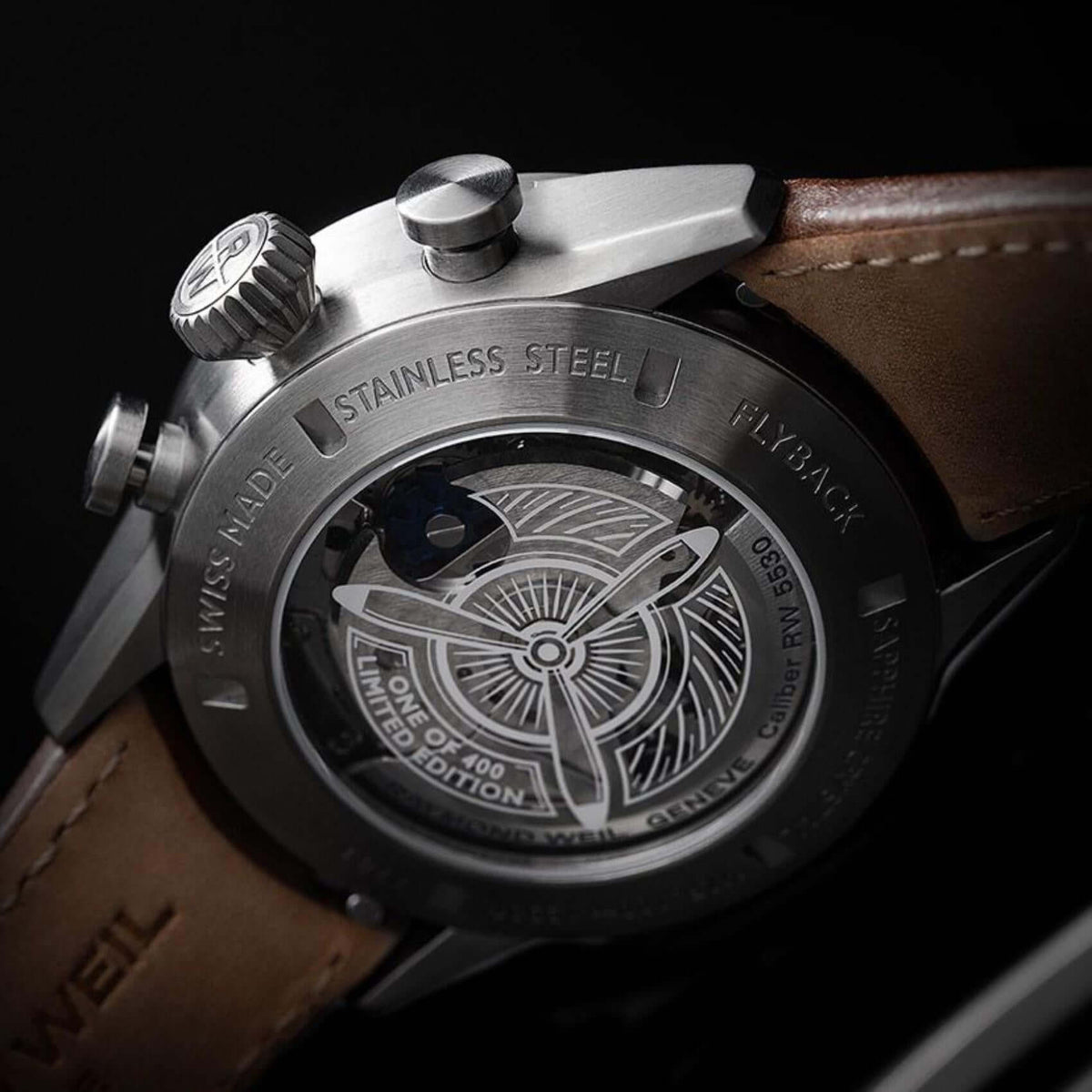 Raymond Weil Freelancer 7783-TIC-05520 Pilot Flyback αυτόματο με χρονογράφο, καφέ δερμάτινο λουράκι και πράσινο καντράν 42mm.