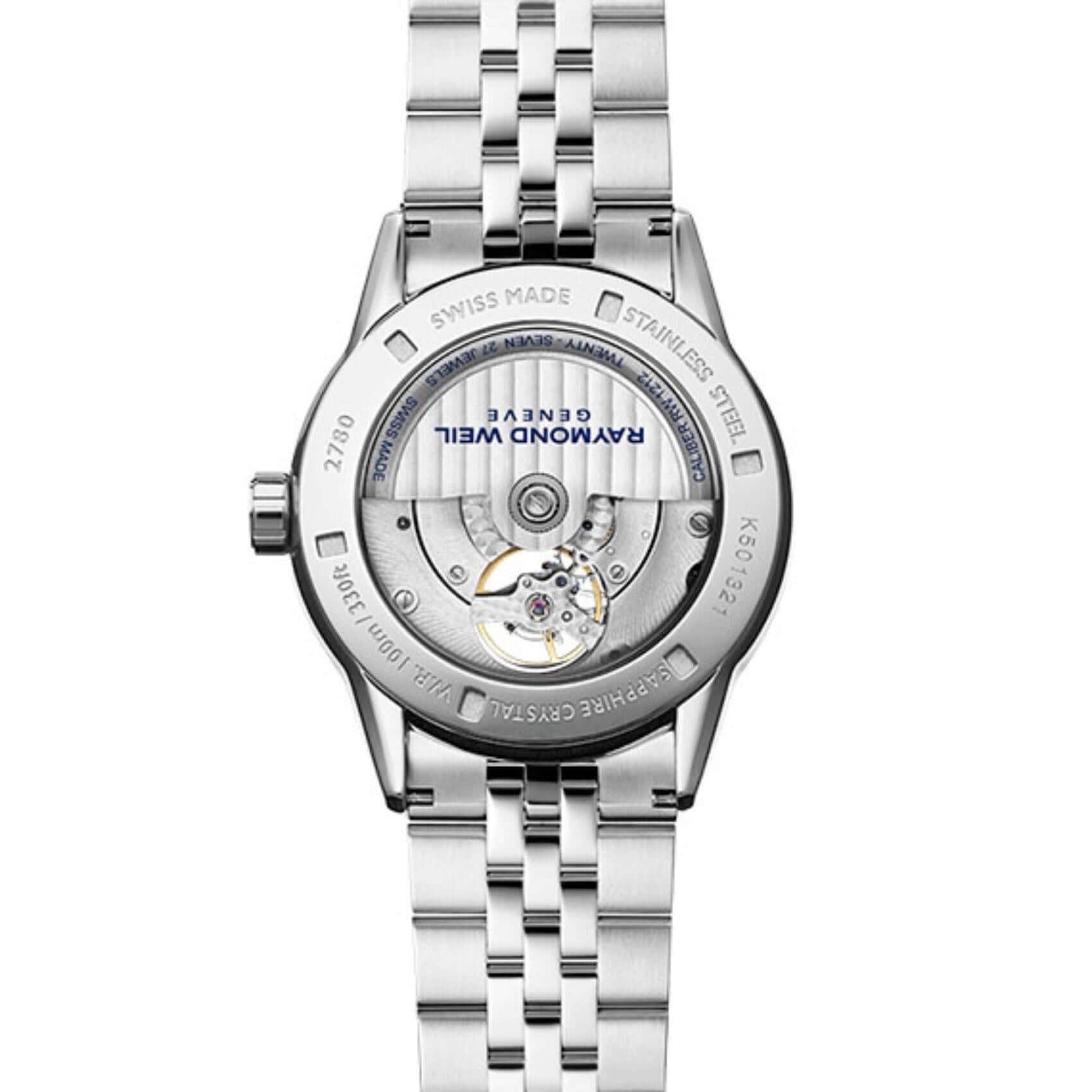 Ρολόι Raymond Weil Freelancer 2731-ST-50001 αυτόματο με ασημί ατσάλινο μπρασελέ και μπλε καντράν διαμέτρου 42mm.