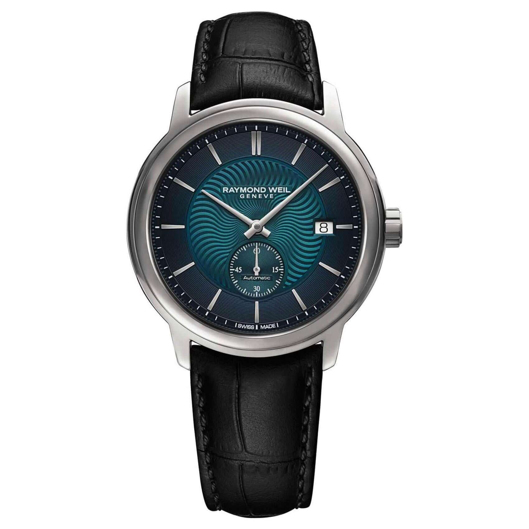 Raymond Weil Maestro 2238-STC-50001 αυτόματο με μαύρο δερμάτινο λουράκι και μπλε καντράν διαμέτρου 39,5mm.