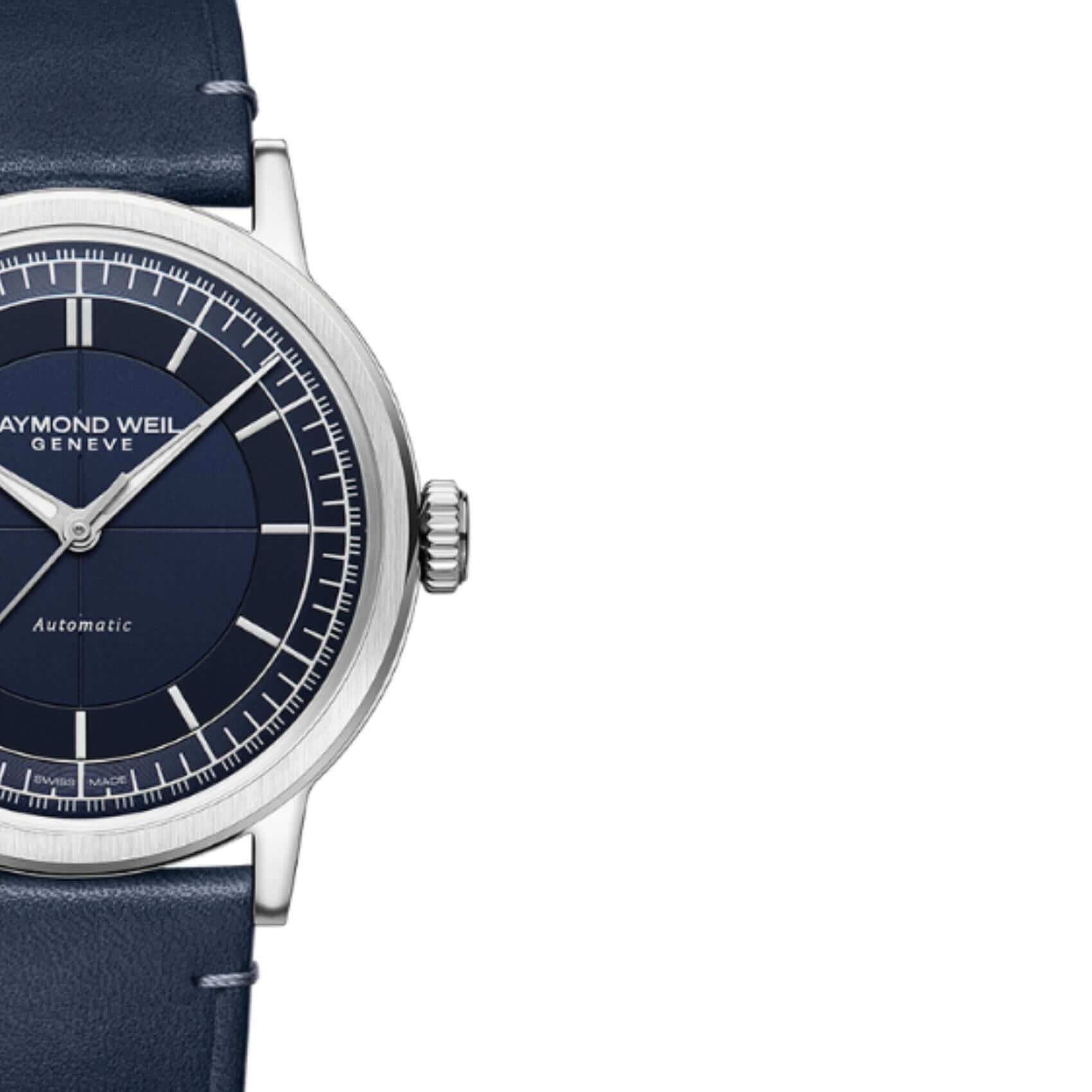 Raymond Weil Millesime 2925-STC-50001 αυτόματο με μπλε δερμάτινο λουράκι και μπλε καντράν διαμέτρου 39,5mm.