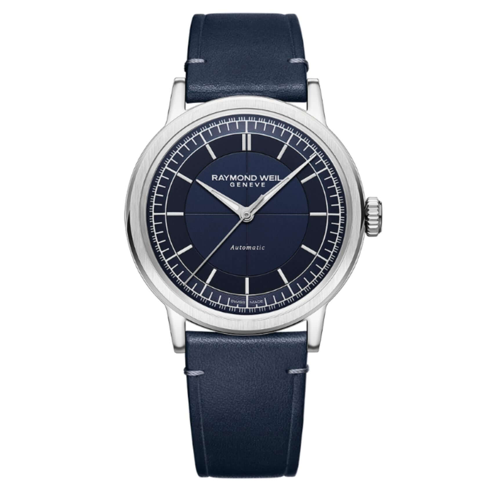 Raymond Weil Millesime 2925-STC-50001 αυτόματο με μπλε δερμάτινο λουράκι και μπλε καντράν διαμέτρου 39,5mm.