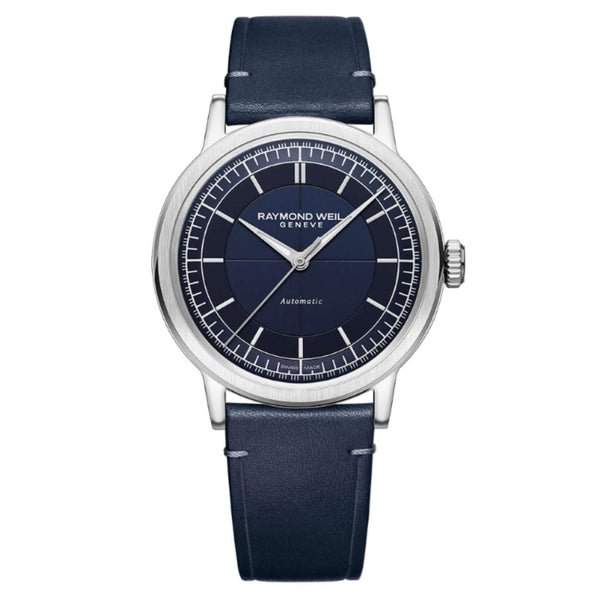 Raymond Weil Millesime 2925-STC-50001 αυτόματο με μπλε δερμάτινο λουράκι και μπλε καντράν διαμέτρου 39,5mm.
