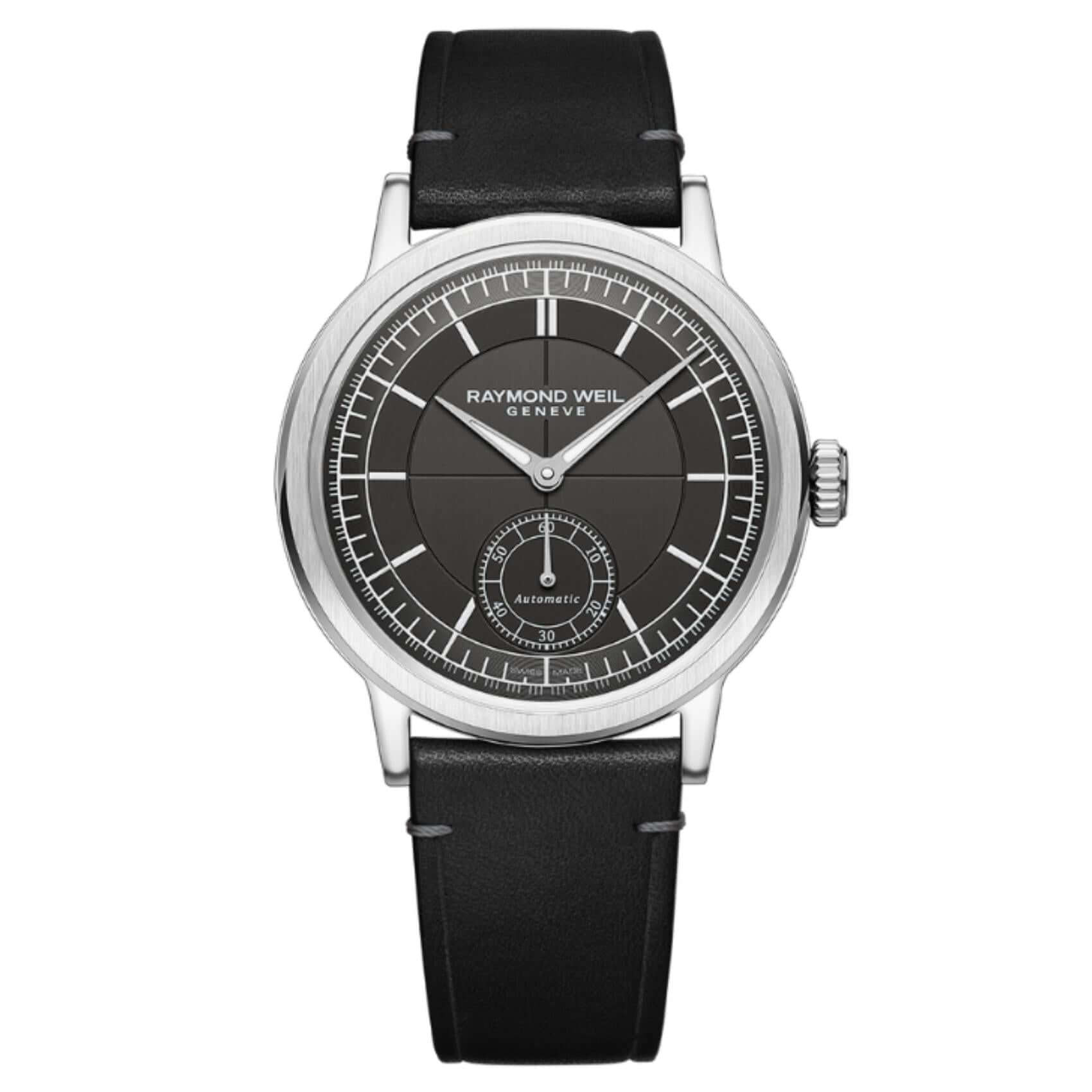 Raymond Weil Millesime 2930-STC-60001 αυτόματο με μαύρο δερμάτινο λουράκι και μαύρο καντράν διαμέτρου 39,5mm.