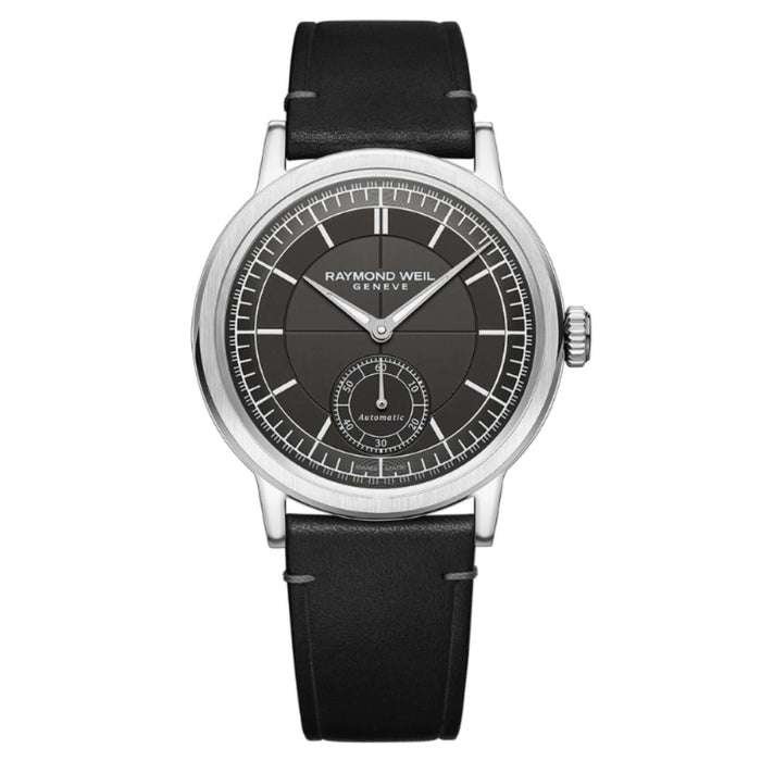 Raymond Weil Millesime 2930-STC-60001 αυτόματο με μαύρο δερμάτινο λουράκι και μαύρο καντράν διαμέτρου 39,5mm.