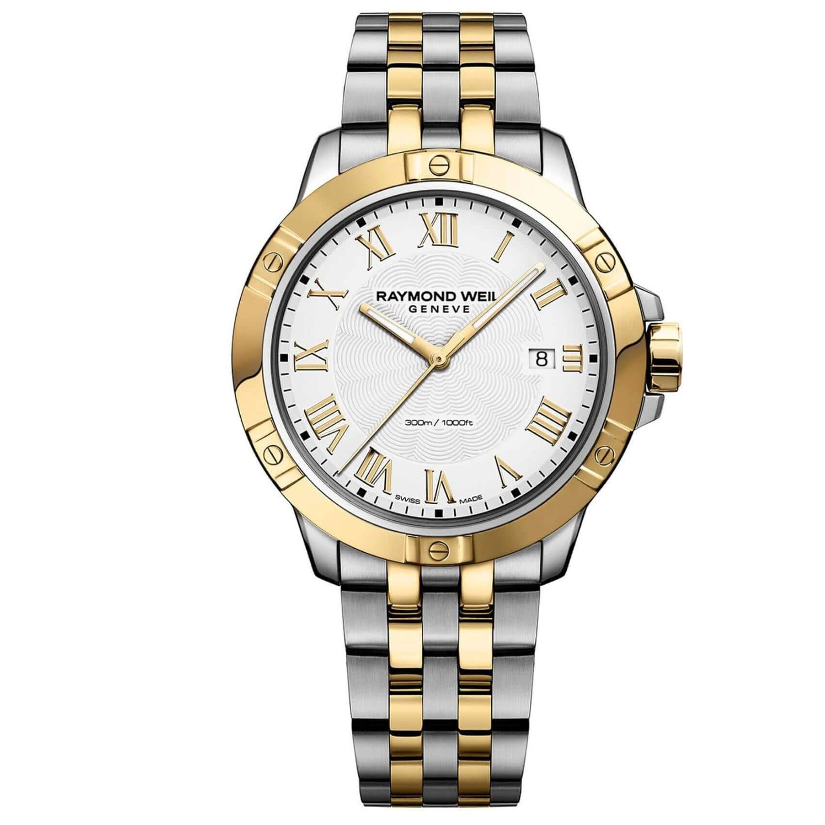Raymond Weil Tango Classic Diver 8160-STP-00308 με δίχρωμο ασημί-χρυσό ατσάλινο μπρασελέ και άσπρο καντράν 41mm αδιάβροχο τα 300M -30ATM.
