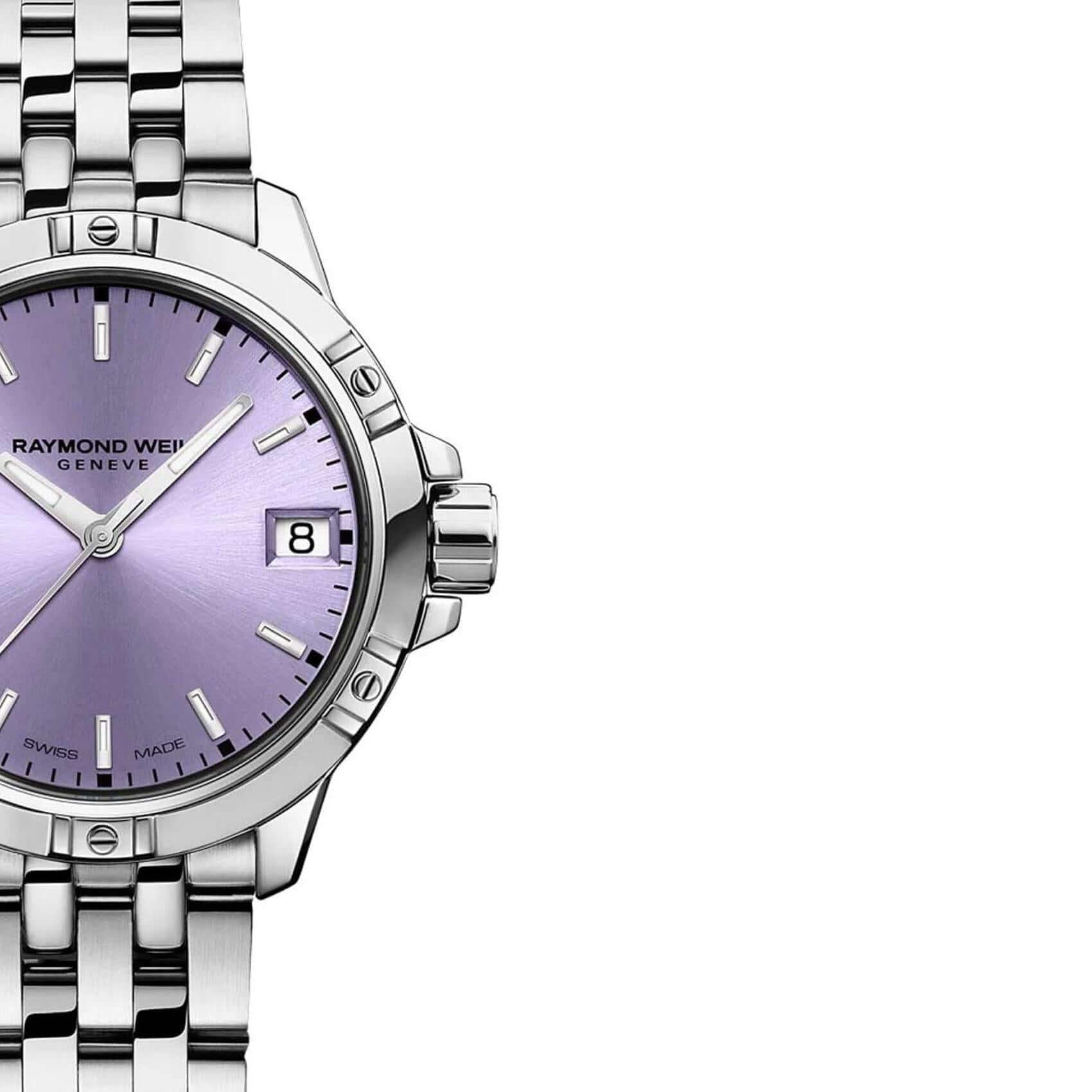 Ρολόι Raymond Weil Tango Classic Ladies 5960-ST-46001 με ασημί ατσάλινο μπρασελέ και μωβ καντράν διαμέτρου 30mm.