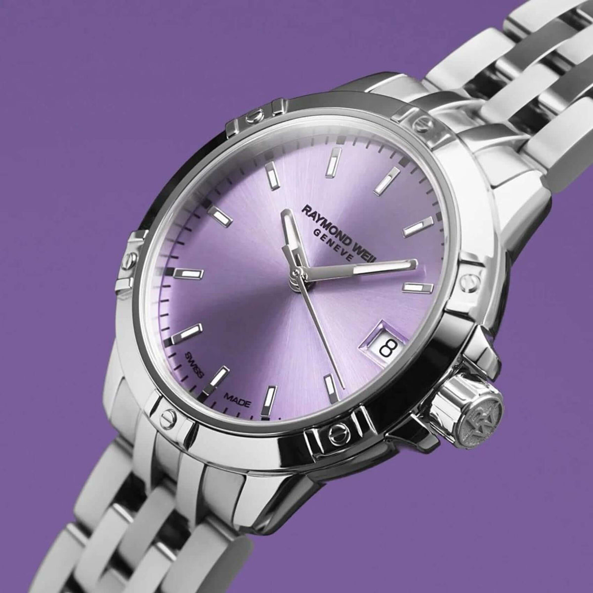 Ρολόι Raymond Weil Tango Classic Ladies 5960-ST-46001 με ασημί ατσάλινο μπρασελέ και μωβ καντράν διαμέτρου 30mm.