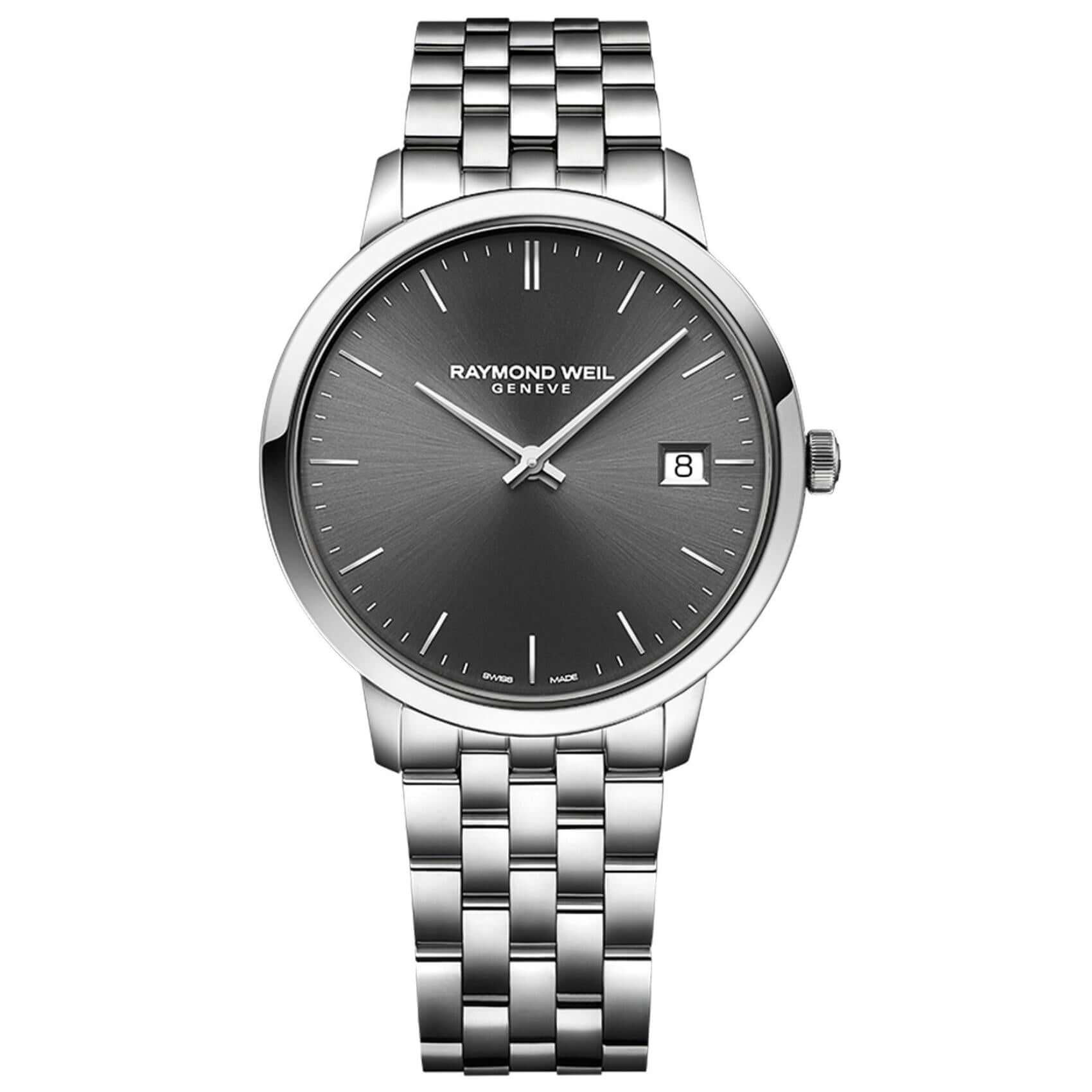 Ανδρικό ρολόι Raymond Weil Toccata 5585-ST-60001 με ασημί ατσάλινο μπρασελέ και μαύρο καντράν διαμέτρου 42mm.