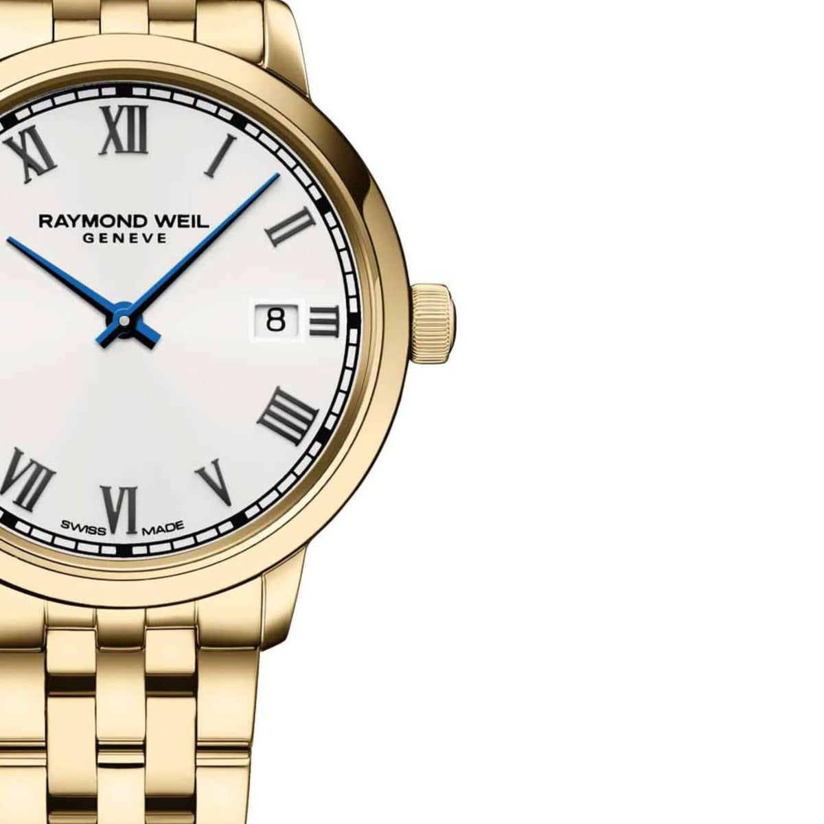 Ρολόι Raymond Weil Toccata 5985-P-00359 με χρυσό ατσάλινο μπρασελέ και άσπρο καντράν διαμέτρου 29mm.