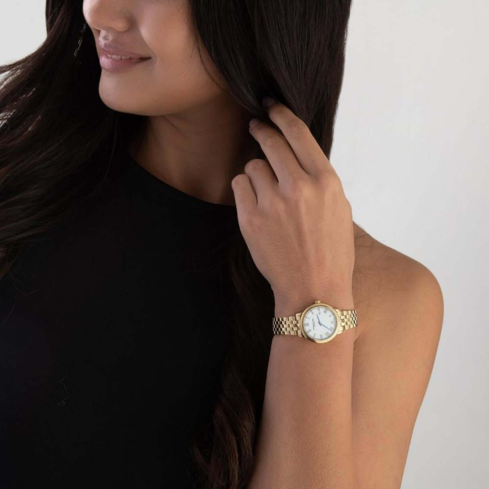 Ρολόι Raymond Weil Toccata 5985-P-00359 με χρυσό ατσάλινο μπρασελέ και άσπρο καντράν διαμέτρου 29mm.