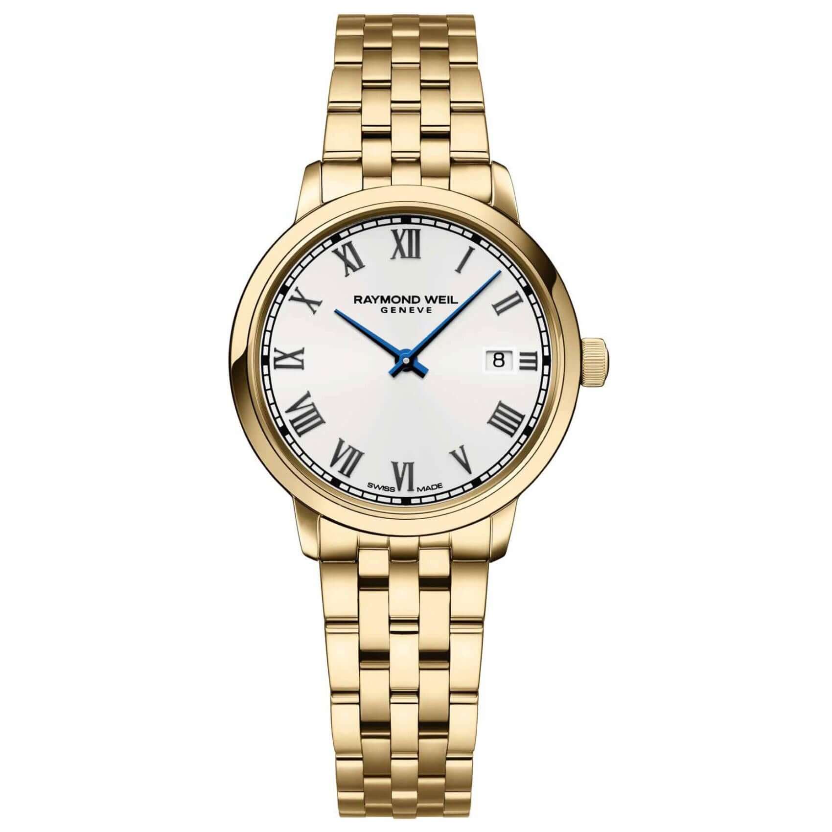 Ρολόι Raymond Weil Toccata 5985-P-00359 με χρυσό ατσάλινο μπρασελέ και άσπρο καντράν διαμέτρου 29mm.
