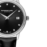 Raymond Weil Toccata Diamonds 5388-SLS-20081 με μαύρο δερμάτινο λουράκι μαύρο καντράν 34mm και διαμάντια.