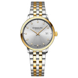 Γυναικείο ρολόι Raymond Weil Toccata Diamonds 5985-STP-65081 με δίχρωμο μπρασελέ σε ασημί-χρυσό χρώμα και ασημί καντράν 29mm με διαμάντια.
