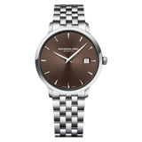 Γυναικείο ρολόι Raymond Weil Toccata Diamonds 5988-ST-70001 με ασημί μπρασελέ και καφέ καντράν 29mm με διαμάντια.