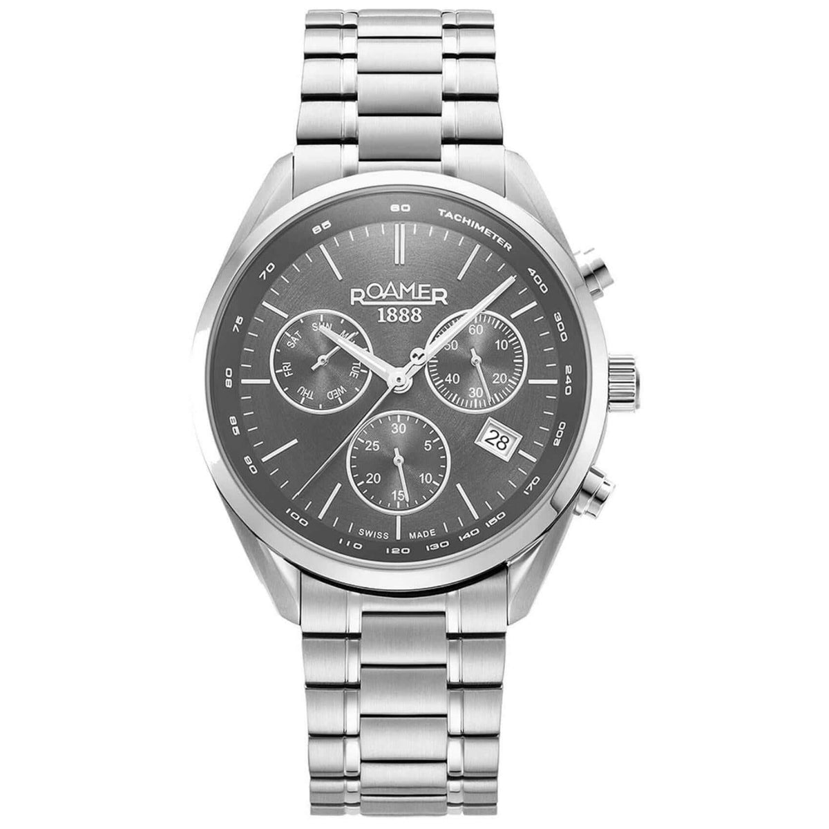 Roamer Pro Chrono 993819-41-85-20 χρονογράφος με ασημί ατσάλινο μπρασελέ και γκρι καντράν 44mm.
