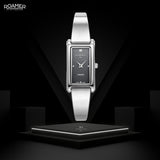 Γυναικείο ρολόι Roamer Elegance Diamond 866845-41-55-20 με ασημί ατσάλινο μπρασελέ και μαύρο τετράγωνο φίλντισι καντράν διαμέτρου 32mm με διαμάντια.