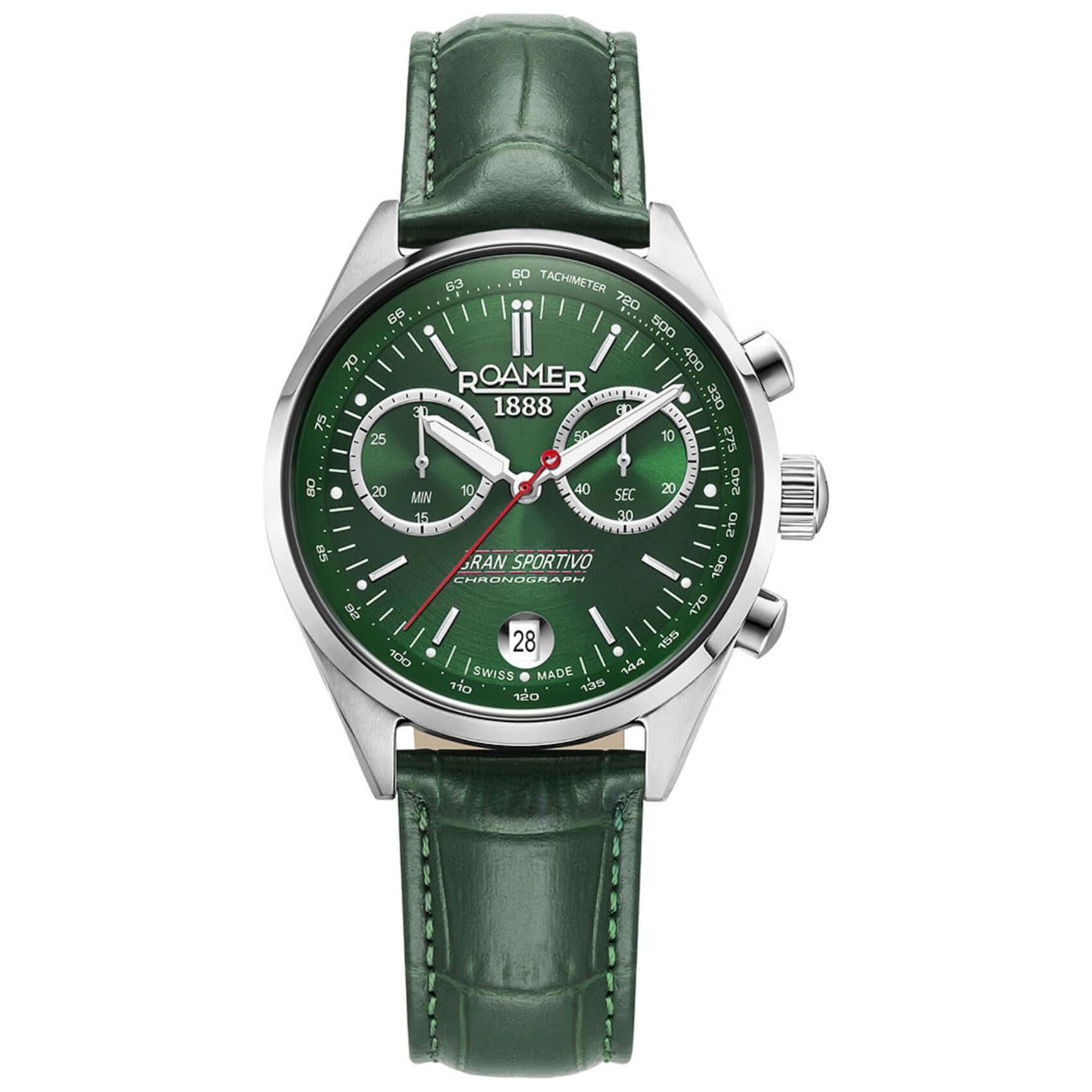 Ανδρικό ρολόι Roamer Gran Sportivo Box Set 978818-41-75-20 με πράσινο δερμάτινο λουράκι και πράσινο καντράν 41mm.