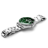Αυτόματο ρολόι καταδυτικό Roamer Premier 986983-41-75-20 με ασημί μπρασελέ, πράσινο καντράν με ένδειξη ημερομηνίας και κάσα διαμέτρου 42mm.