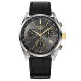 Roamer Pro Chrono Alexander the Great 993819-47-85-21 με μαύρο δερμάτινο λουράκι, μαύρο καντράν και χρυσές λεπτομέρειες.