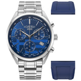 Ανδρικό ρολόι Roamer Pro Chrono Greek Limited Edition 993819-41-45-21 Box Set χρονογράφος με ασημί ατσάλινο μπρασελέ & μπλε καντράν 44mm με δεύτερο μπλε καουτσούκ λουράκι.