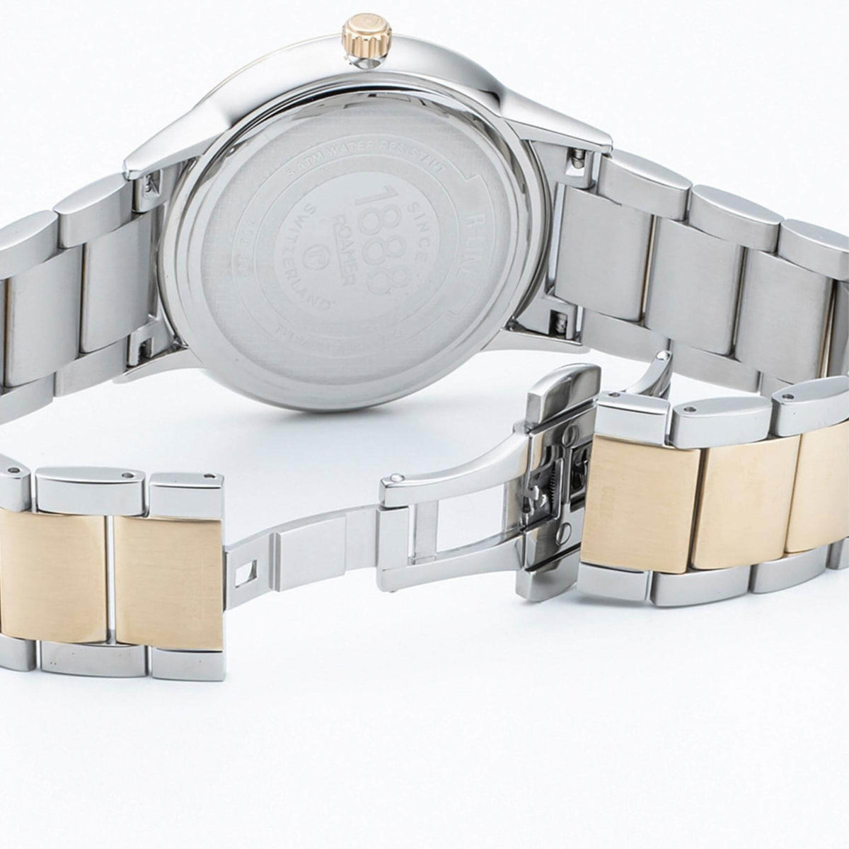 Ρολόι Roamer R Line Classic 718833-48-75-70 με δίχρωμο ασημί-χρυσό μπρασελέ, πράσινο καντράν με ημέρας-ημερομηνία και διάμετρο στεφανιού 43mm.
