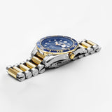 Καταδυτικό ρολόι Roamer Rockshell Mark III Scuba 220858-47-45-50 με δίχρωμο ασημί-χρυσό ατσάλινο μπρασελέ μπλε καντράν, τζαμάκι από ζαφείρι και στεφάνι διαμέτρου 44mm.