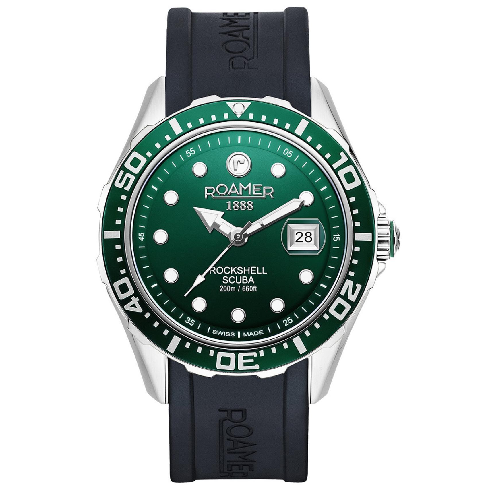Καταδυτικό ρολόι Rockshell Mark III Scuba 867833-41-75-02 με μαύρο καουτσούκ λουράκι, πράσινο καντράν με τζαμάκι από ζαφείρι και στεφάνι διαμέτρου 45mm αδιάβροχο στα 200M.