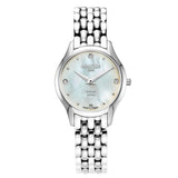 Γυναικείο ρολόι Roamer Soleure Diamond 547857-41-25-50 με ασημί ατσάλινο μπρασελέ και άσπρο φίλντισι καντράν διαμέτρου 30mm με διαμάντια.